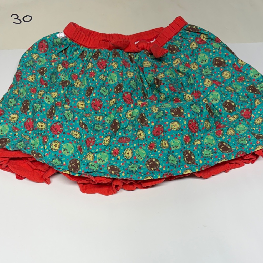 American Girl Green Floral Skirt with Red Trim